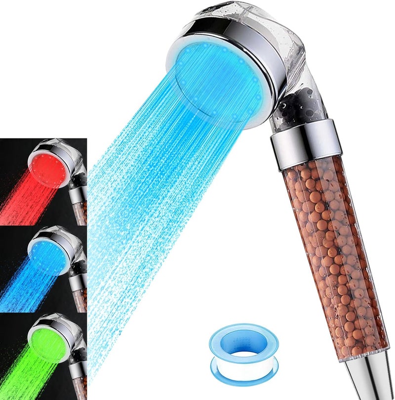 Vacto Temperature Controlled 3-color Changing Shower Head Kit, Water Saving Showerheads with Filtration Beads, LED High Pressure Handheld Shower Head Set (No Hose and Bracket) - Image 1